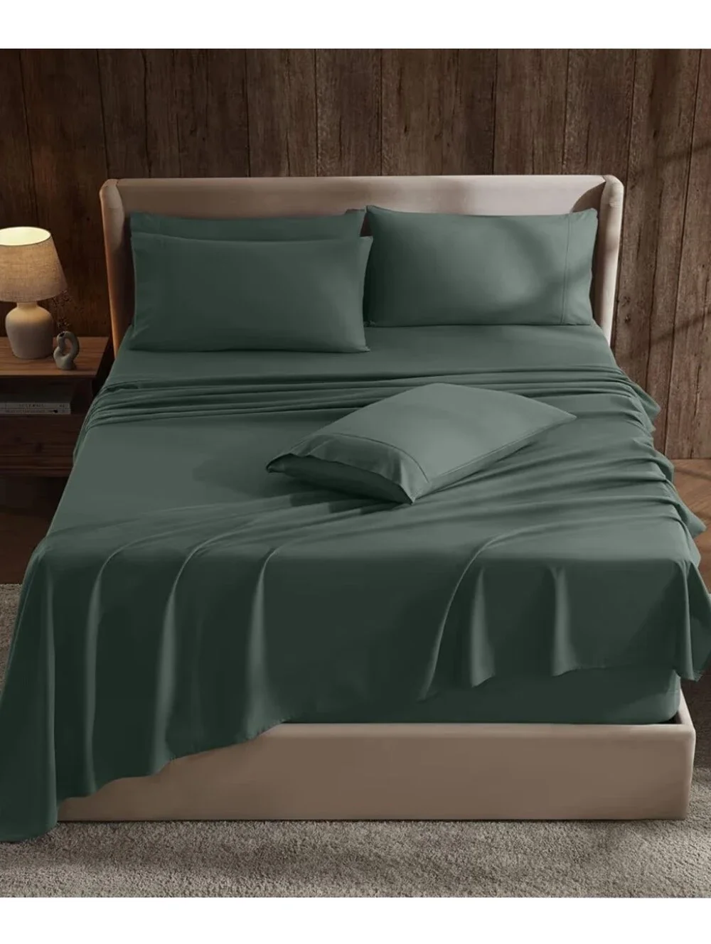 Hearth & Harbor NWT Queen Size Microfiber Deep Pocket Sheet Set Forest Green